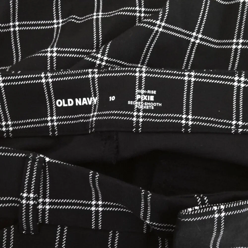 New Old Navy Pixie Pants Black & White Plaid High Rise Ankle Stretch Pockets 10